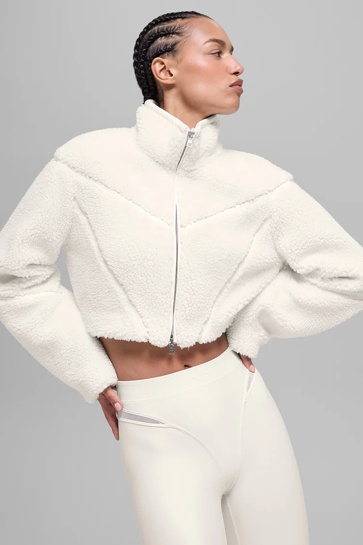 ALO YOGA Sherpa Cropped Slope Side Jacket Ivory Size: M