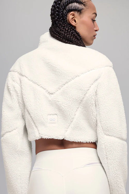 ALO YOGA Sherpa Cropped Slope Side Jacket Ivory Size: M
