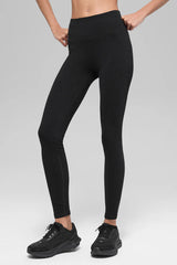 ALO YOGA Seamless High-Waist Two Tone Rib Legging Black Size: XS