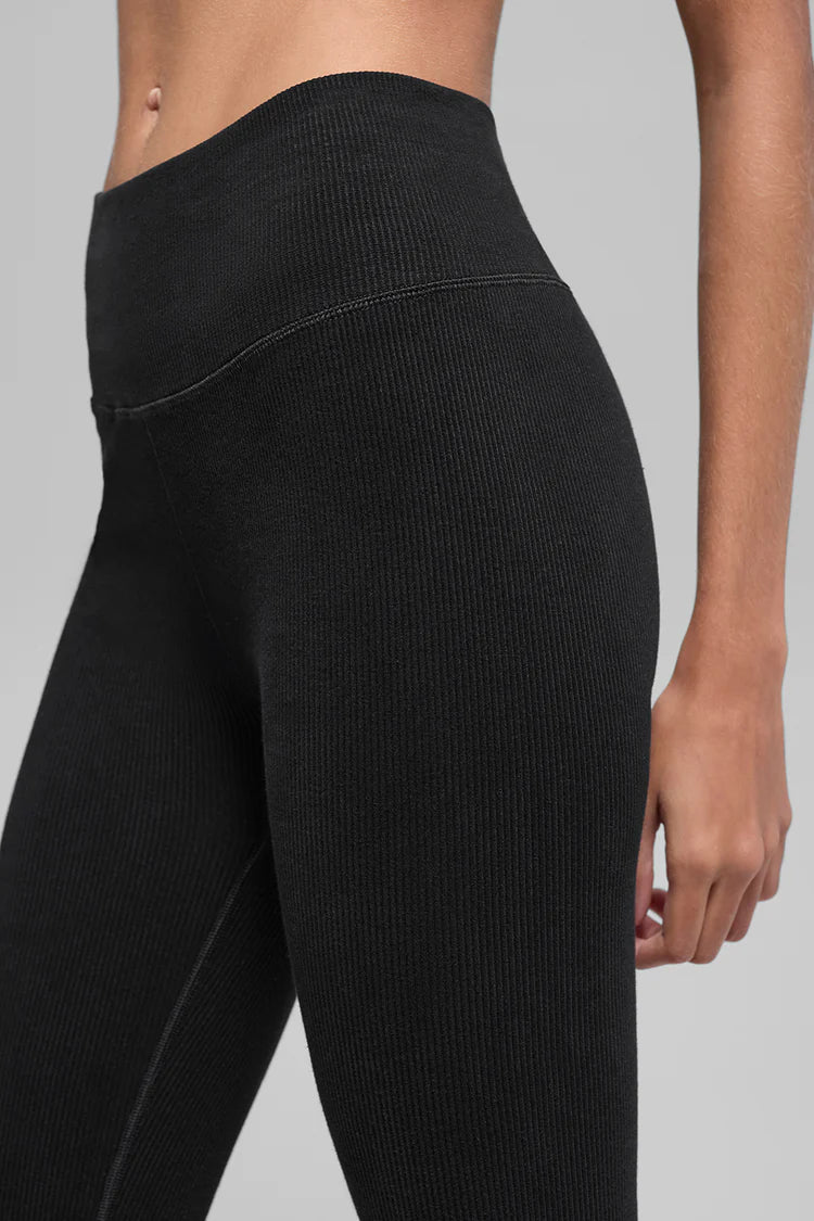 ALO YOGA Seamless High-Waist Two Tone Rib Legging Black Size: XS