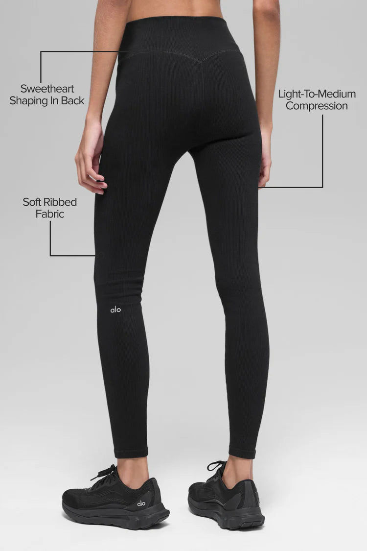 ALO YOGA Seamless High-Waist Two Tone Rib Legging Black Size: XS