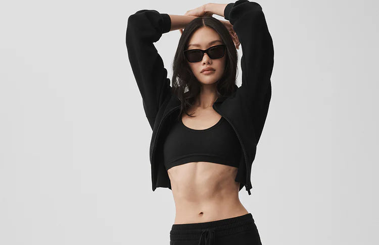ALO Scholar Knit Cropped Full Zip Ribbed Women's S