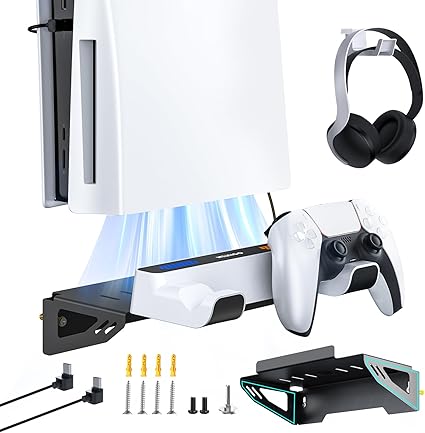 NexiGo PS5/PS5 Slim Wall Mount Kit Charging two controllers, Holds multiple accessories (NEW)