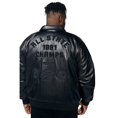 Big And Tall Vegan Leather Varsity Jacket - Black, Men's 3XL