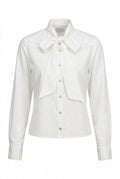 LUCKY & BLESSED Ivory Tencel Denim Concho Button Down Bow Denim Blouse Size Large