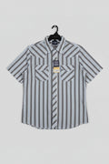 WRANGLER Men's XL Sport Western Snap Shirt - White/Grey/Blue Stripes