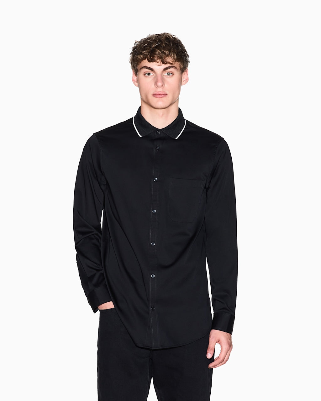 Armani Exchange-Stretch cotton shirt with contrasting profiles-XL