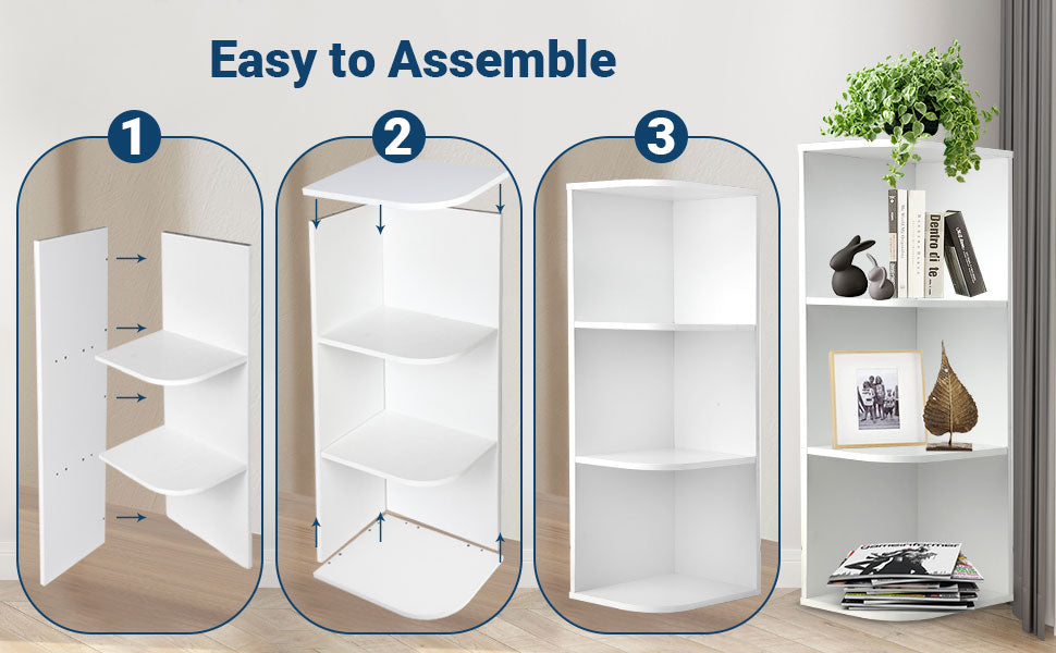 Whitmor 3-Tier Corner Shelf - Open Bookcase - White