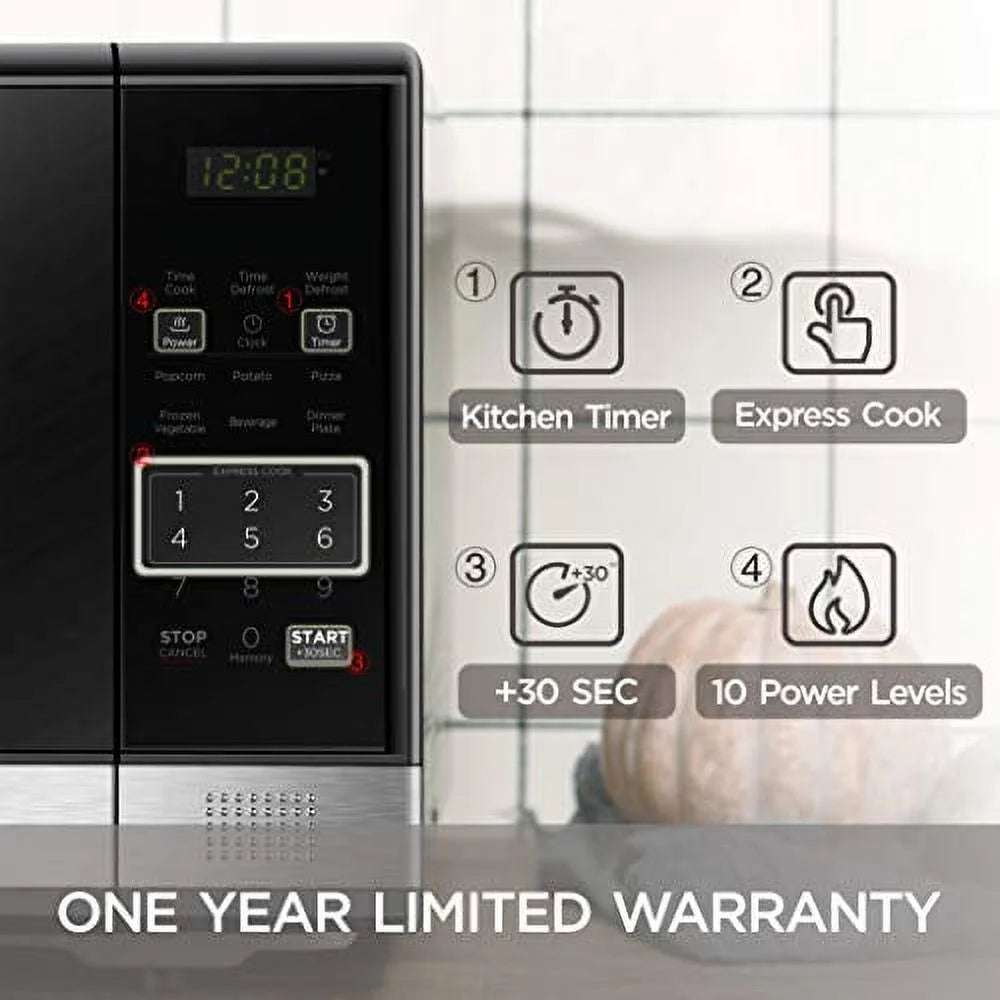 BLACK+DECKER | Model EM031MB11 | Digital Microwave Oven with Turntable | Push-Button Door | Child Safety Lock | 1000W | 1.1 cu.ft |Black & Stainless Steel | PICKUP ONLY!