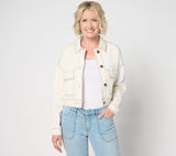Peace Love World Authentic Denim Cropped Jacket - White - XL