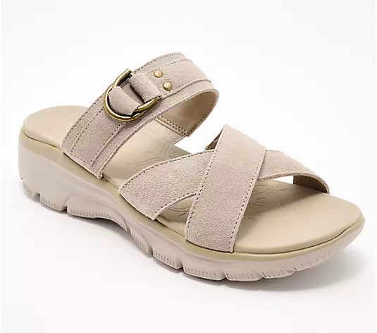 Skechers Easy Going Adjustable Suede Sandals -Simply Dreamy - Taupe - Size 9