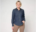 Joan Rivers No Gap Denim Pull-Over Girlfriend Shirt - Dark Wash - Size XS