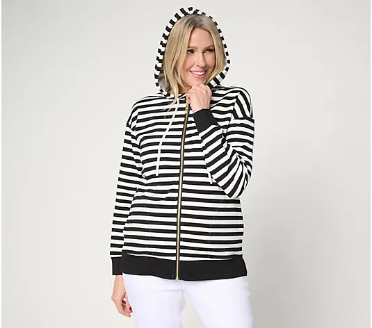Belle by Kim Gravel Ya Gotta Regatta Contrast Trim Zip Hoodie - Black - Size 2X