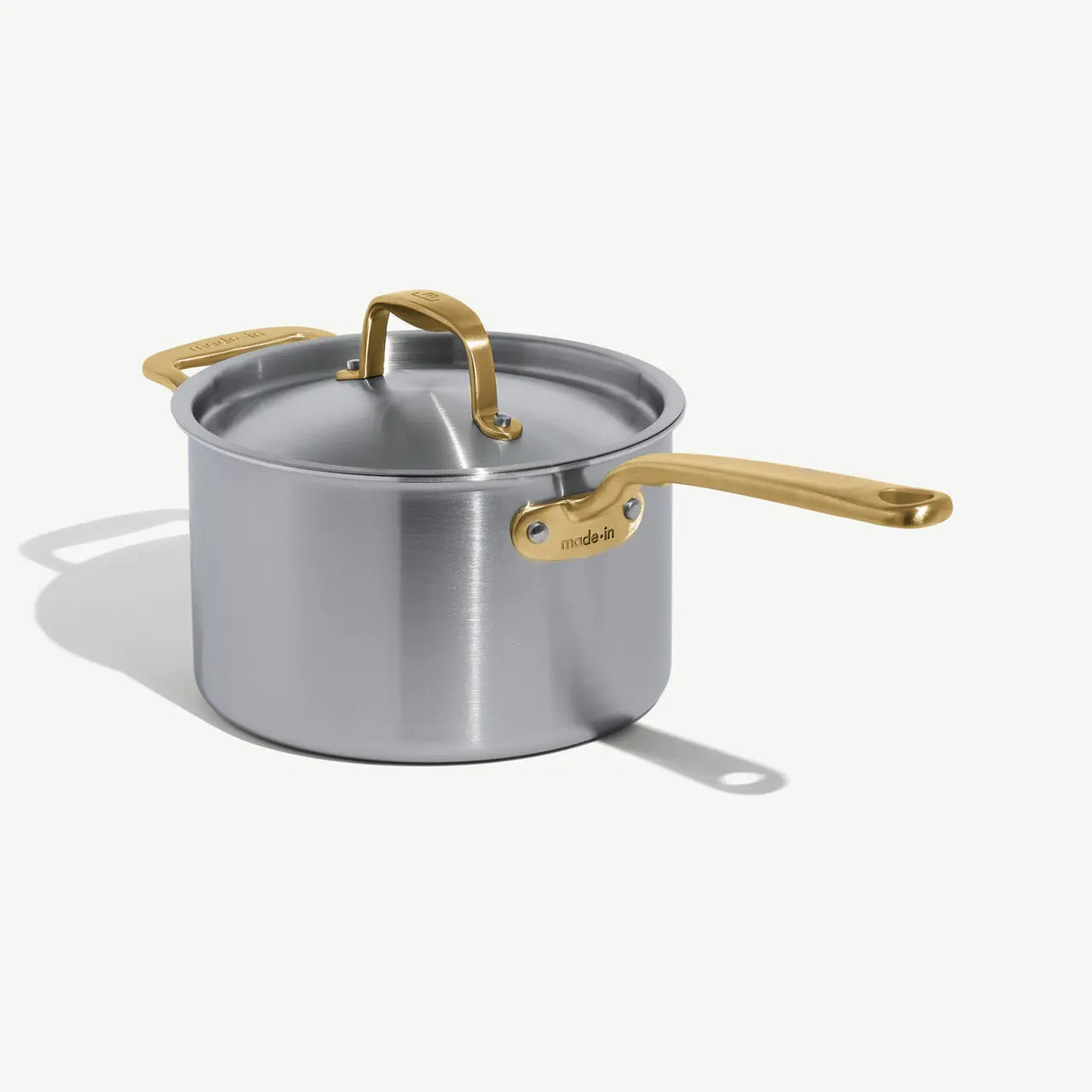 4 QT Stainless Clad Saucepan - Gold Handles