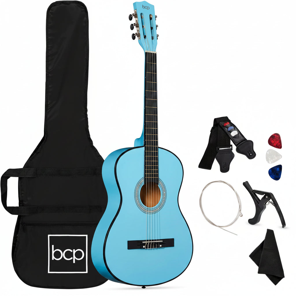 Best Choice Products - Beginner Acoustic Guitar Set w/ Case, Strap, Extra Strings - 38in - Sky Blue