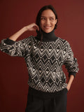 Ida Relaxed Fairisle Roll-Neck Knit by Varley - Charcoal - Size XL