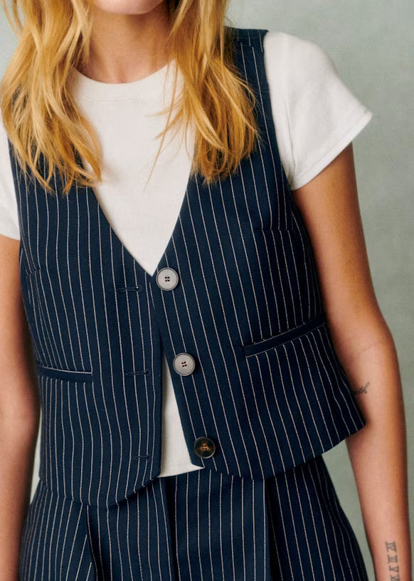 Women's Elroy Jacket by Sezane - Navy Ecru Tennis Stripes - Size 40 (US Size 8)