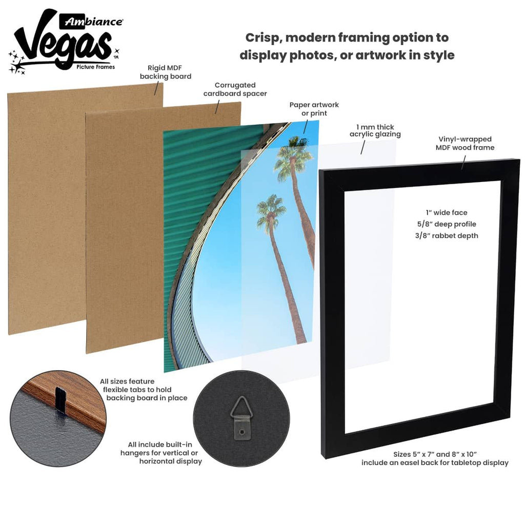 Ambiance Vegas Frames With Glazing & Backing- Dark Walnut 8x10"
