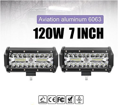 Jiuguang 2PCS 7 Inch LED Light Bar 120W Waterproof Cree Chip Driving Spot Light Three Row for Off-road Truck Car ATV SUV Jeep Cabin Boat (9632T-7inch 2pc)