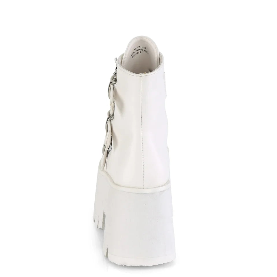 Demonia Women's Ashes-55 Ankle-High Boot - White Vegan Leather - Size 8