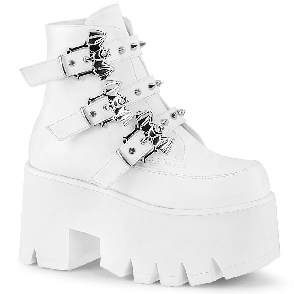Demonia Women's Ashes-55 Ankle-High Boot - White Vegan Leather - Size 8
