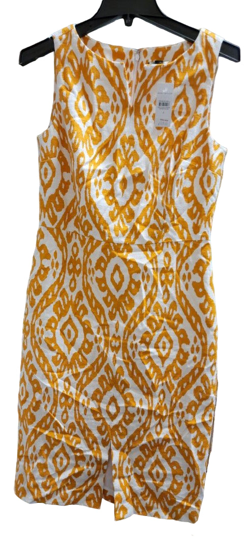 Ann Taylor Mustard and White Sleeveless Midi Dress, Size 4