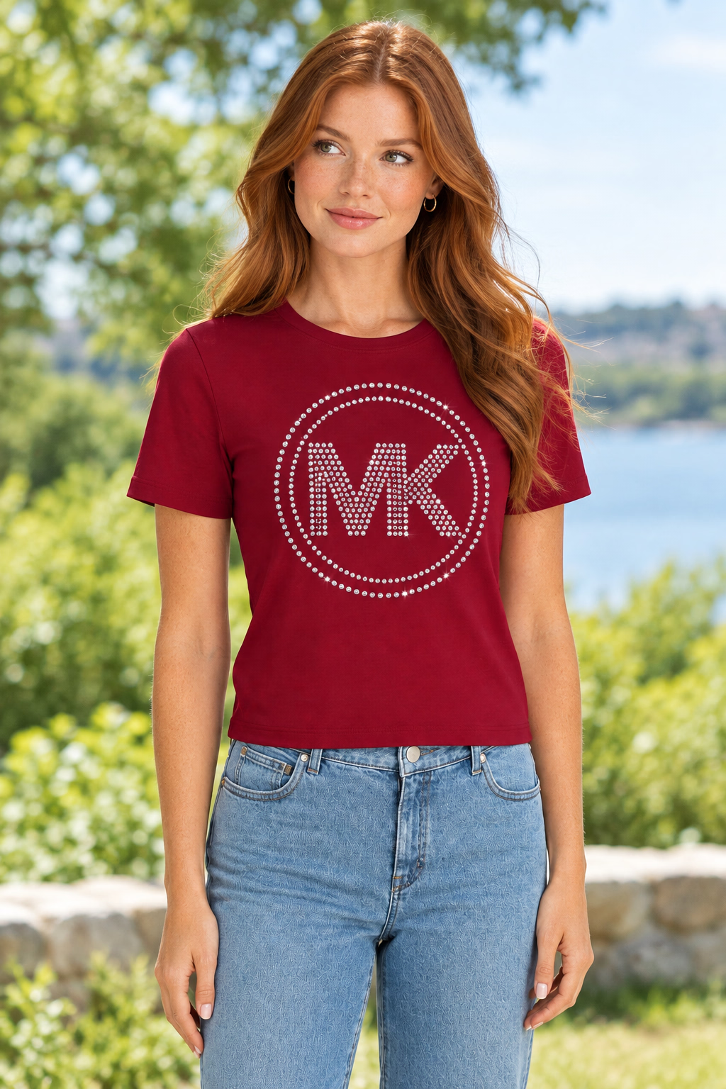 Michael Kors Studded Logo Charm Organic Cotton Jersey T-Shirt  Size XLarge