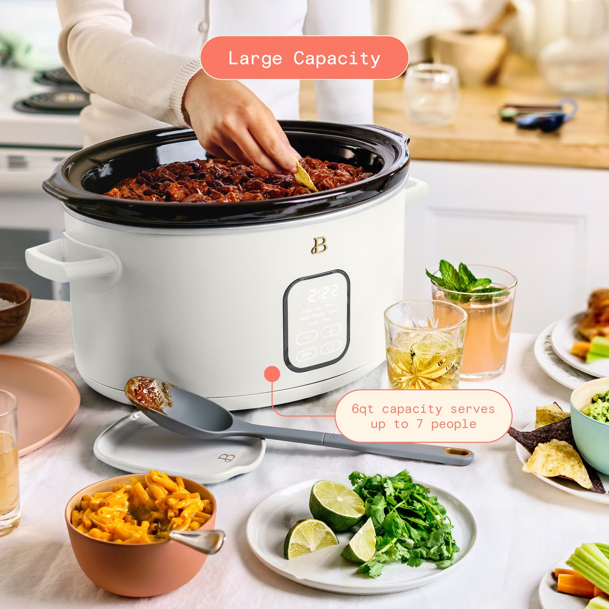 BEAUTIFUL by Drew Barrymore - 6QT Programmable Slow Cooker in White Icing