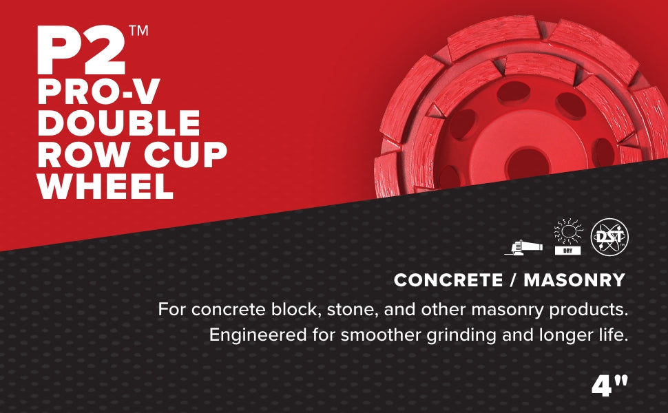PEARL ABRASIVE CO. Pro-V 4" Double Row - Concrete/Masonry