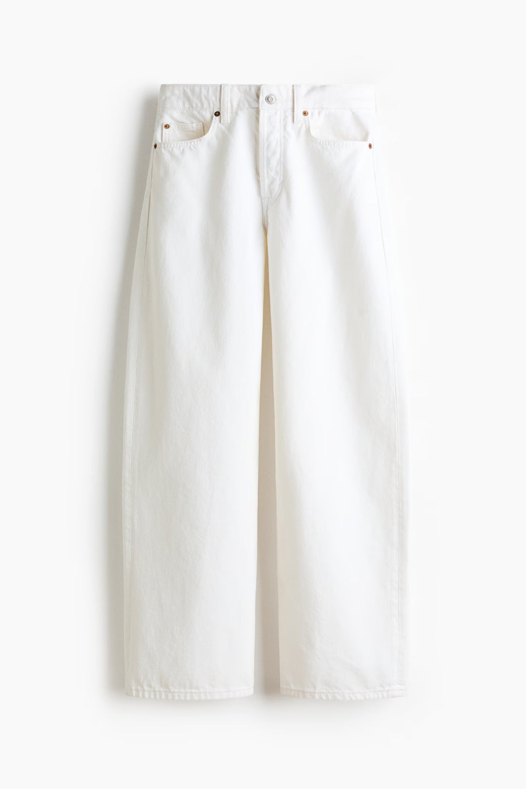 H&M - Women's Baggy Regular-Waist Jeans - Denim White - US 6