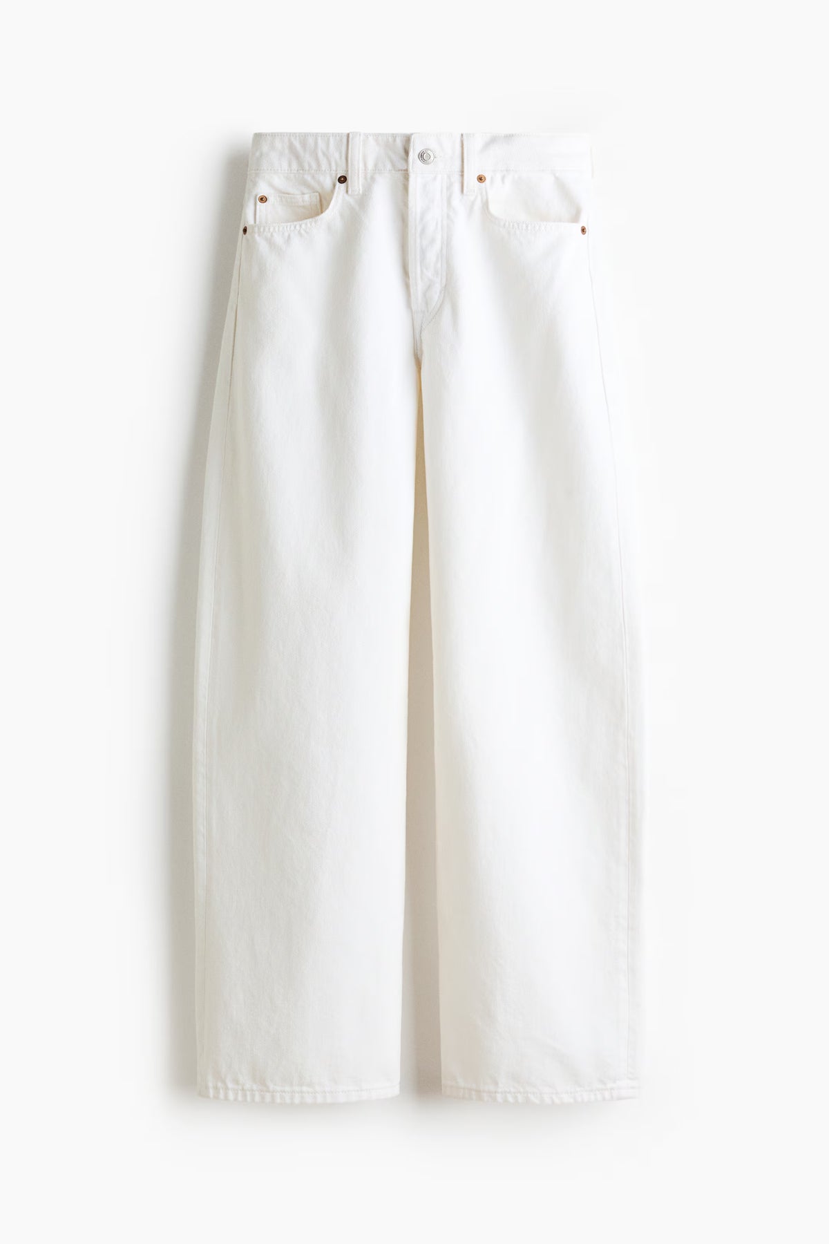 H&M - Women's Baggy Regular-Waist Jeans - Denim White - US 6