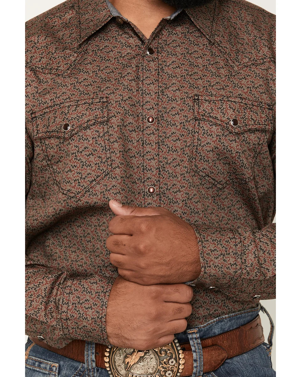 Cody James Men's Fireball Geo Print Long Sleeve Snap Western Shirt - Brown - Size Large