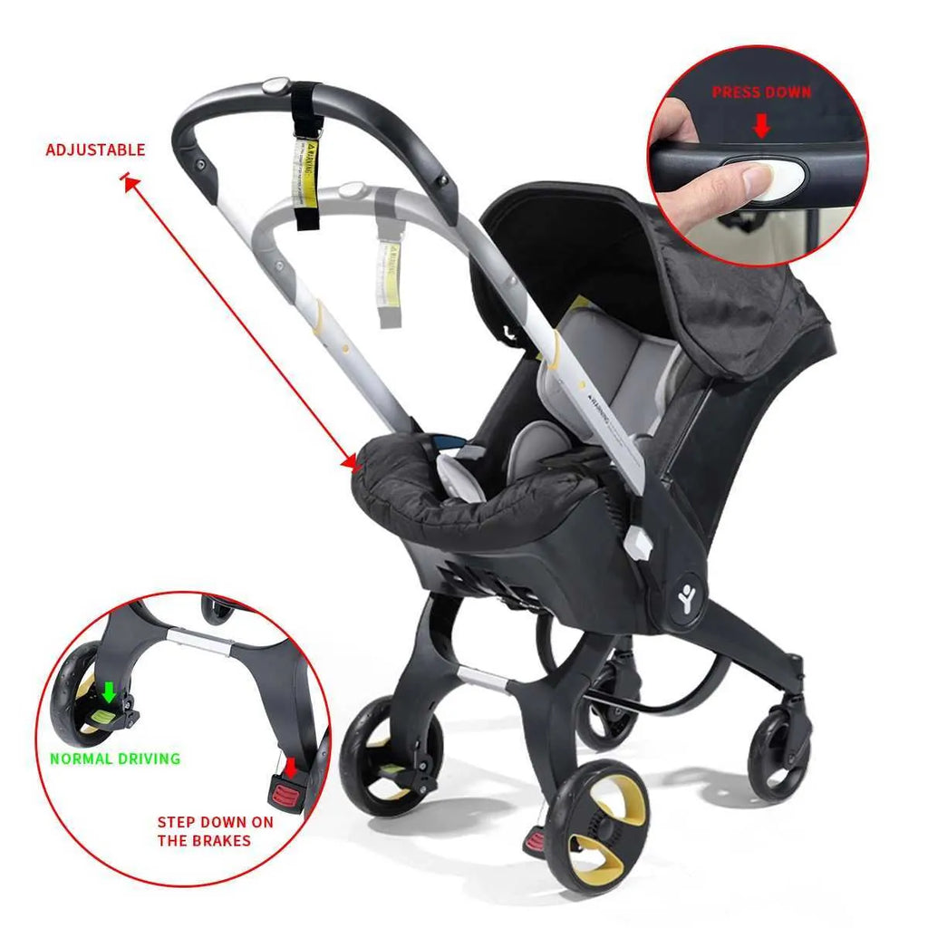 4Wheel Baby Stroller Adjustable Handle Folding Stroller for Newborns Outdoor Travel Camping Vehicle