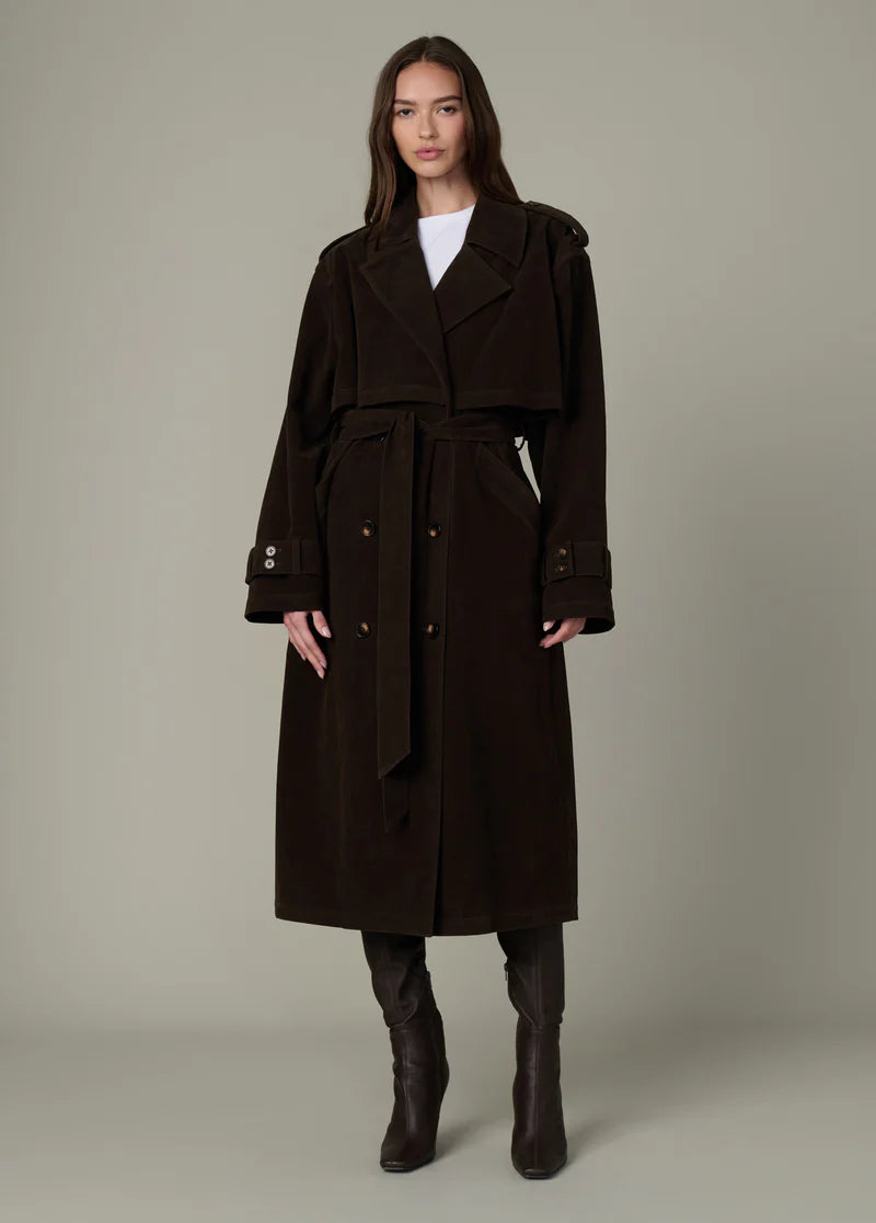 Joe's The Elizabeth Vegan Suede Trench Coat Chocolate Size: XL