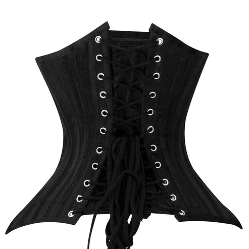 Lara Leather Black Brocade Lined Under Bust Steel Boned Corset