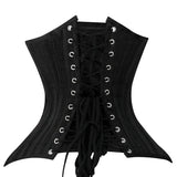 Lara Leather Black Brocade Lined Under Bust Steel Boned Corset