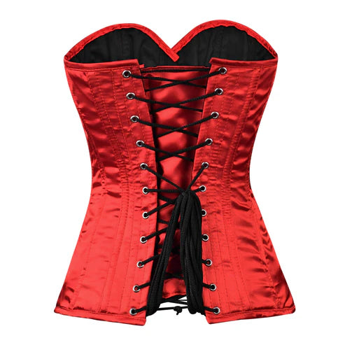 Lara Leather Handmade Red Satin Steel Boned Over Bust Corset