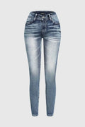 Pocket Back Wash High Stretch Mid Waist Skinny Jeans Size 0/2
