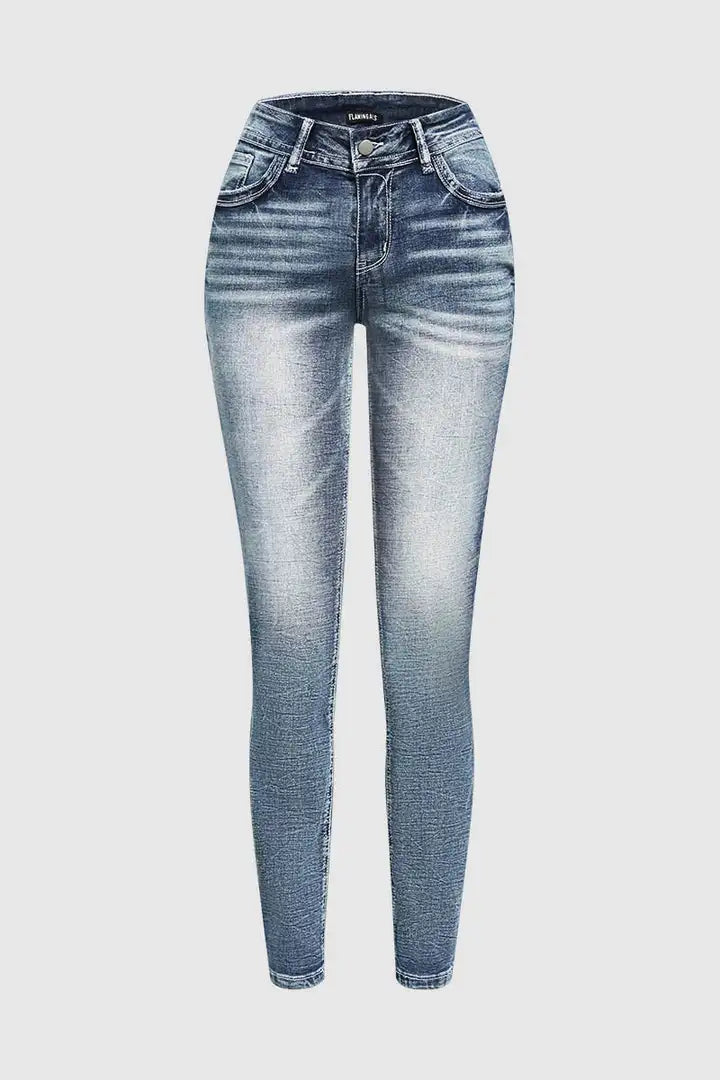 Pocket Back Wash High Stretch Mid Waist Skinny Jeans Size 0/2
