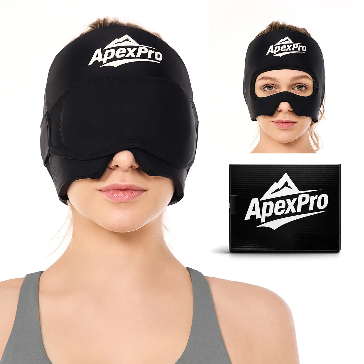APEXPRO Hot/Cold Therapy Head Wrap with Eye Mask -Reusable Gel Eye Mask for Warm Comfort, Tension Relief & Relaxation
