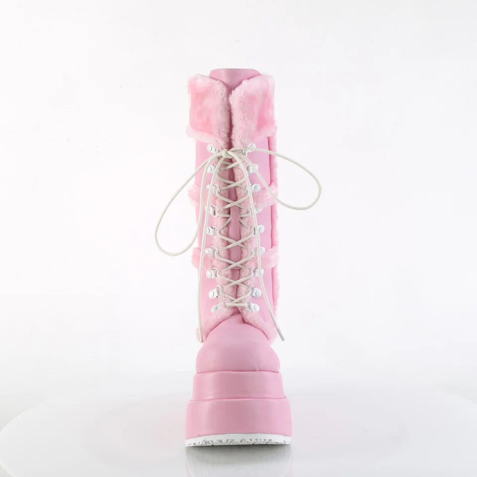 Women's BEAR-202 Pink Vegan Leather Knee Boot by Demonia - Pink - Size 10