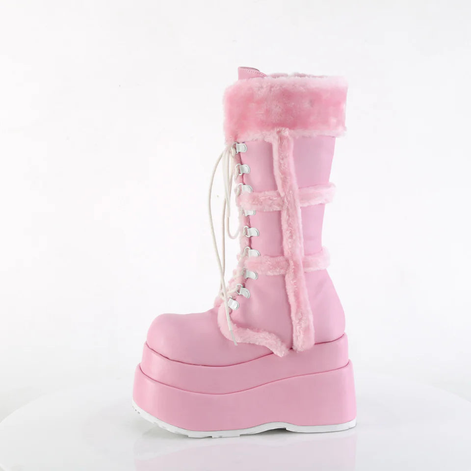Women's BEAR-202 Pink Vegan Leather Knee Boot by Demonia - Pink - Size 10