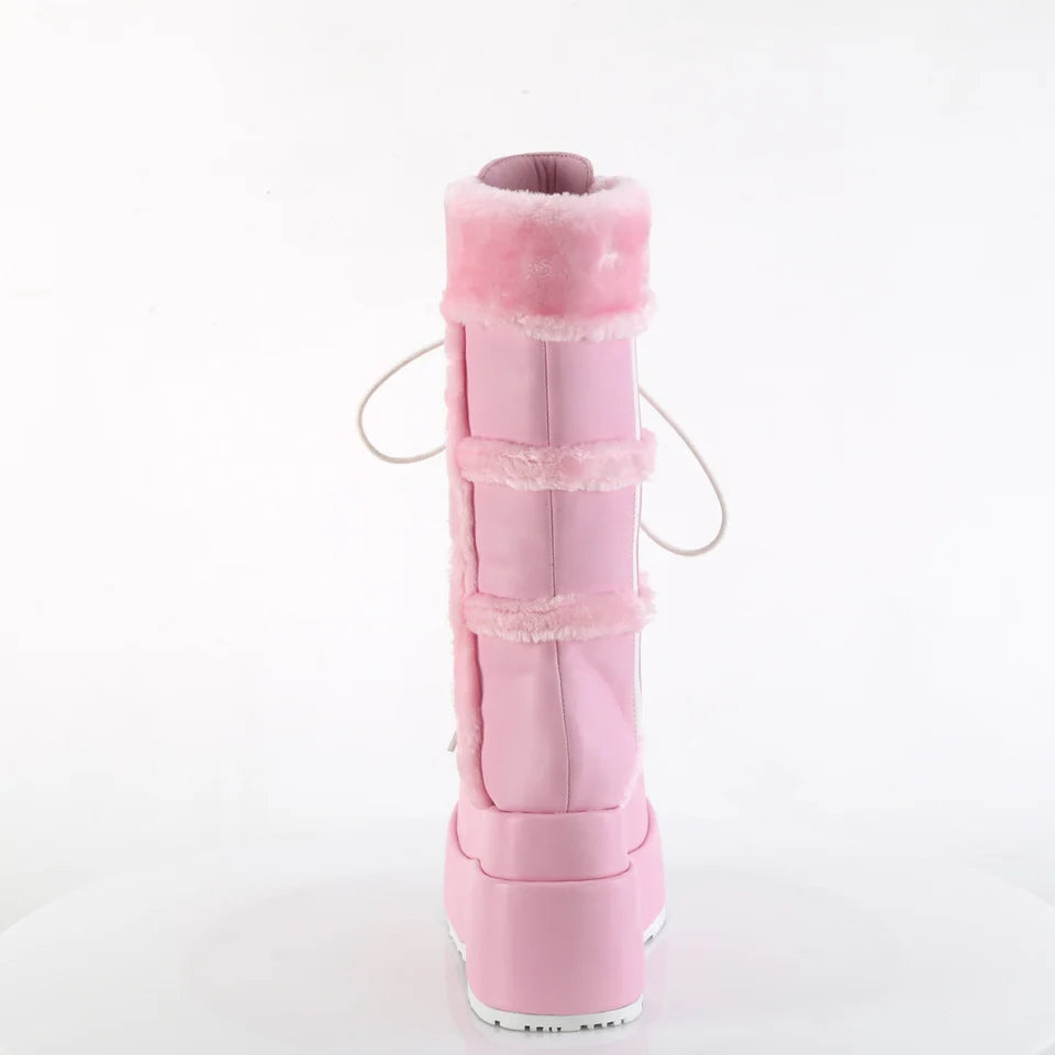 Women's BEAR-202 Pink Vegan Leather Knee Boot by Demonia - Pink - Size 10
