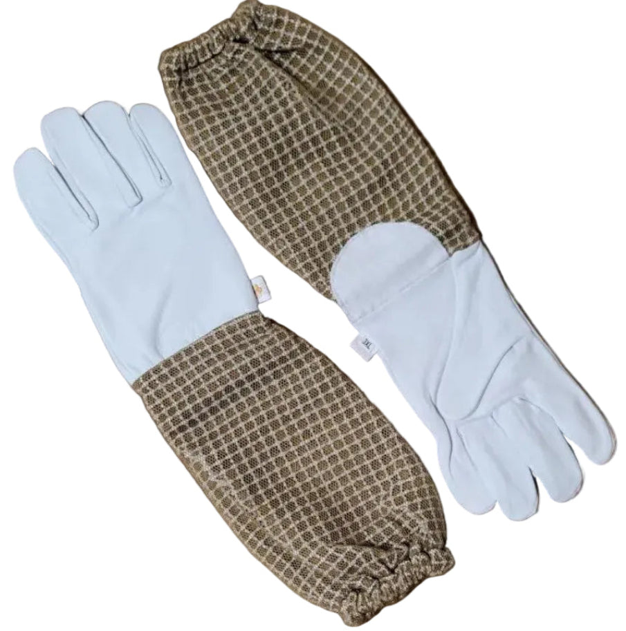 Beekeeping Jacket, Fencing Veil, Mesh Veil Hat & Goatskin Gloves Set | 3XL | Khaki