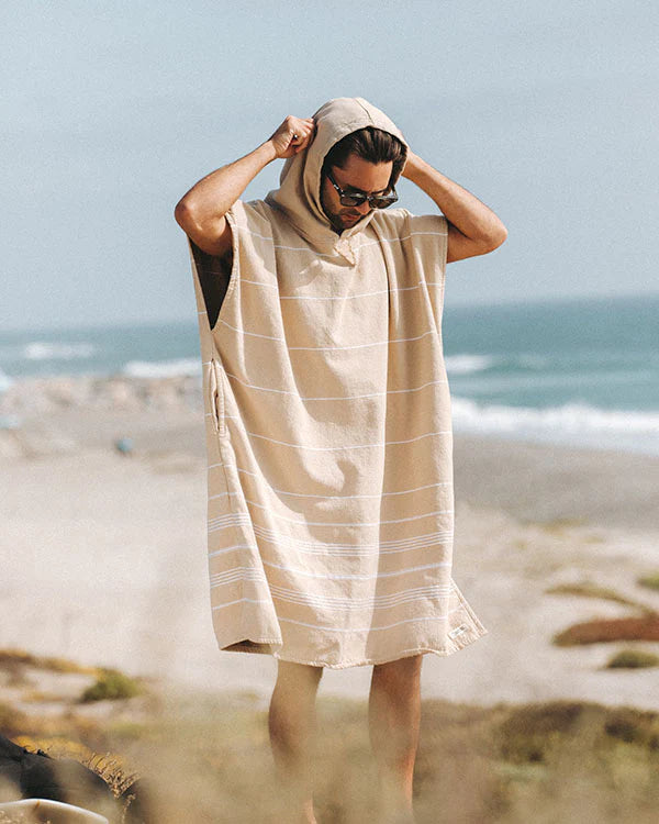 Sand Cloud Classic Stripe Hooded Poncho - Sand