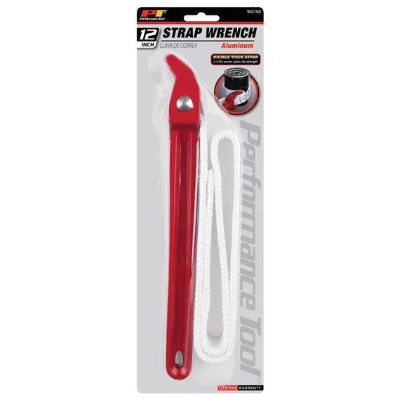 Performance Tool W2150 12 in. Aluminum Strap Wrench, Red
