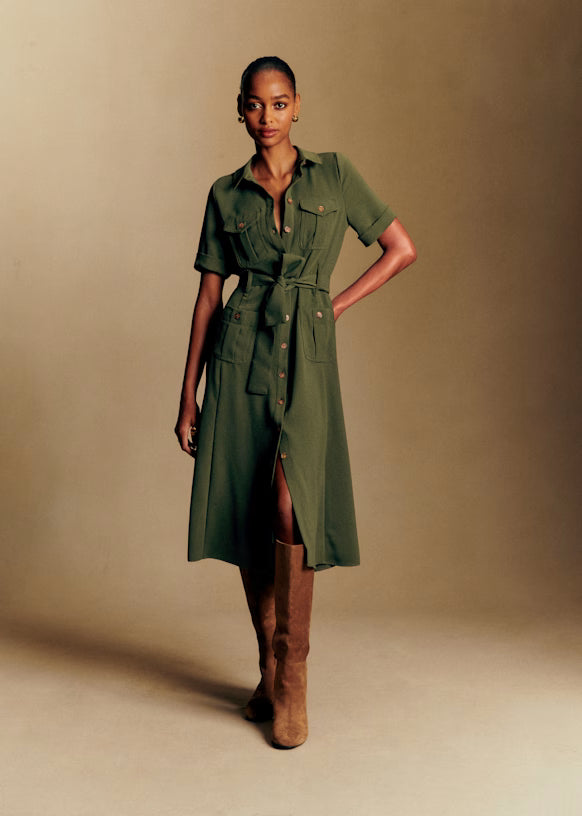 Sezane Robe Raquel  Kaki Women's Size 40