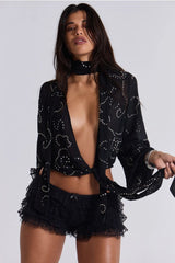 JADED LONDON Black Tulle Lace Bloomer Shorts, Size: USA 0