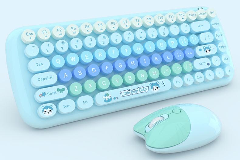 MOFII Wireless Keyboard and Mouse Combo, Blue Retro Keyboard with Round Keycaps, 2.4GHz Dropout-Free Connection, Cute Wireless Mouse for PC/Laptop/Mac/Windows XP/7/8/10 (Blue-Colorful)(New Open Box)