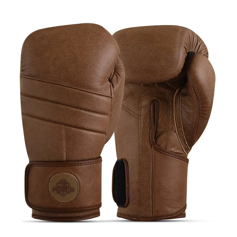RightPunch Genuine Leather Boxing Gloves Brown 14oz